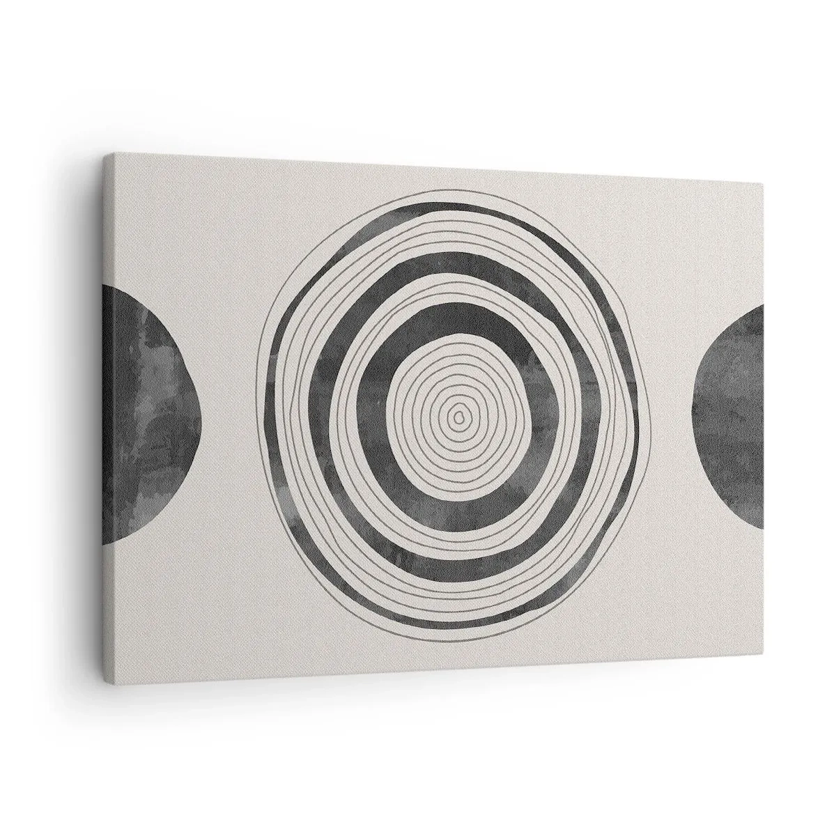 Bild auf Leinwand - Leinwandbild - Minimalistische schwarz-weiße Kreise auf hellem Hintergrund - 70x50cm - Wichtig ist, was dazwischen liegt - Moderne Wanddekoration für Wohnzimmer und Schlafzimmer ARTTOR