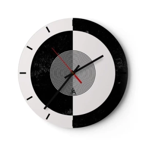Wanduhr - Glasuhr - Schwarz-weißes abstraktes Muster mit konzentrischen Kreisen - 30x30cm - Harmonie in Schwarz und Weiß - Moderne Wanddekoration für Wohnzimmer, Küche und Schlafzimmer ARTTOR