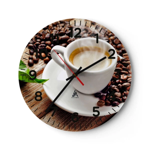 Wanduhr - Glasuhr - Kaffee auf der Bank - 30x30 cm