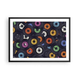Poster in einem schwarzem Rahmen - Bunte Vinyls übereinander gestapelt - 70x50cm - Farben der Klassiker - Moderne Wanddekoration für Wohnzimmer und Schlafzimmer ARTTOR