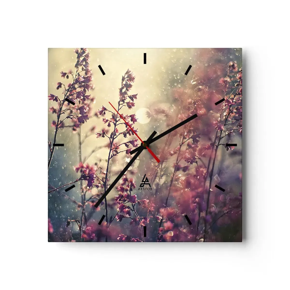 Wanduhr - Glasuhr - Blumen im Sonnenlicht vor dem Hintergrund der Natur - 30x30cm - Geheimnisvoller Garten - Moderne Wanddekoration für Wohnzimmer und Schlafzimmer ARTTOR