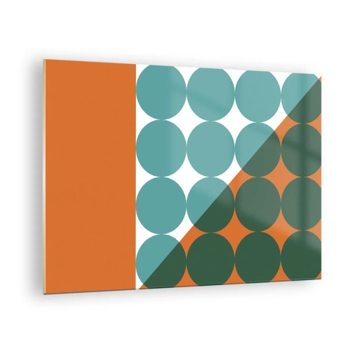Glasbild - Bild auf glas - Abstrakte geometrische Komposition mit Kreisen und einem Dreieck - 70x50cm - Nach oben und schräg - Moderne Wanddekoration für Wohnzimmer und Schlafzimmer ARTTOR