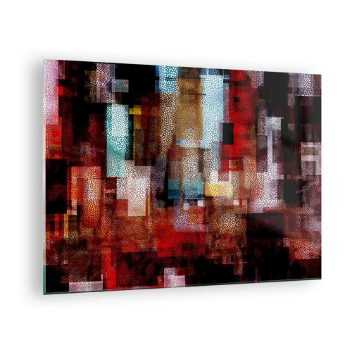 Glasbild - Bild auf glas - Abstrakte geometrische Komposition in Rottönen - 70x50cm - Verwirrung mit Verwirrung - Moderne Wanddekoration für Wohnzimmer und Schlafzimmer ARTTOR