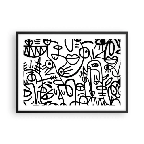 Poster in einem schwarzem Rahmen - Schwarz-weiße abstrakte Zeichnungen mit Gesichtsmotiven - 70x50cm - Gesichter und Luftspiegelungen - Moderne Wanddekoration für Wohnzimmer und Schlafzimmer ARTTOR