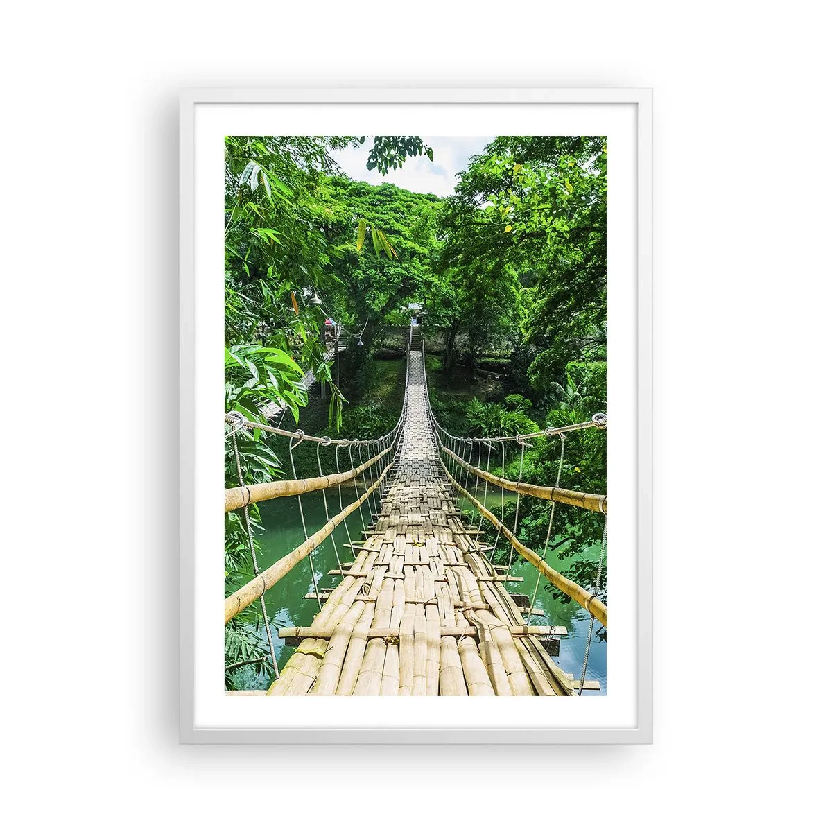Poster in einem weißen Rahmen - Monkey Bridge über das Grün - 50x70 cm