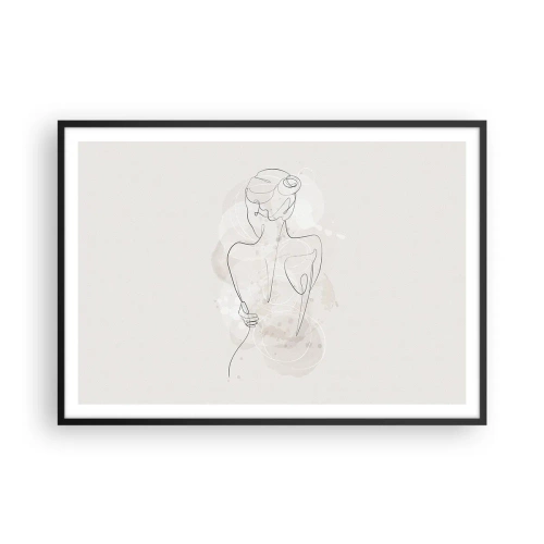 Poster in einem schwarzem Rahmen - Eine minimalistische Skizze einer weiblichen Silhouette vor hellem Hintergrund. - 100x70cm - Wie ein sensibles Instrument - Moderne Wanddekoration für Wohnzimmer und Schlafzimmer ARTTOR