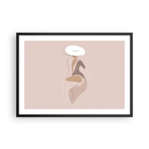Poster in einem schwarzem Rahmen - Minimalistische Silhouette einer Frau mit Hut - 70x50cm - Eine Dame sein - Moderne Wanddekoration für Wohnzimmer und Schlafzimmer ARTTOR