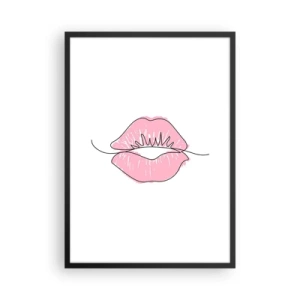 Poster in einem schwarzem Rahmen - Minimalistische Illustration von rosa Lippen auf weißem Hintergrund - 50x70cm - Bereit zum Küssen? - Moderne Wanddekoration für Wohnzimmer und Schlafzimmer ARTTOR