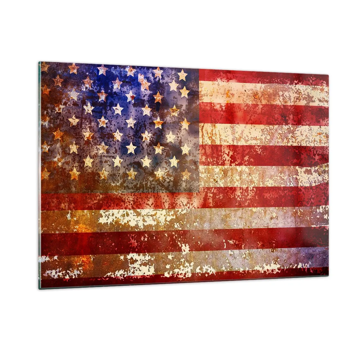 Glasbild - Bild auf glas - Rostige amerikanische Flagge - 120x80cm - Ruhm verblasst nicht - Moderne Wanddekoration für Wohnzimmer und Schlafzimmer ARTTOR