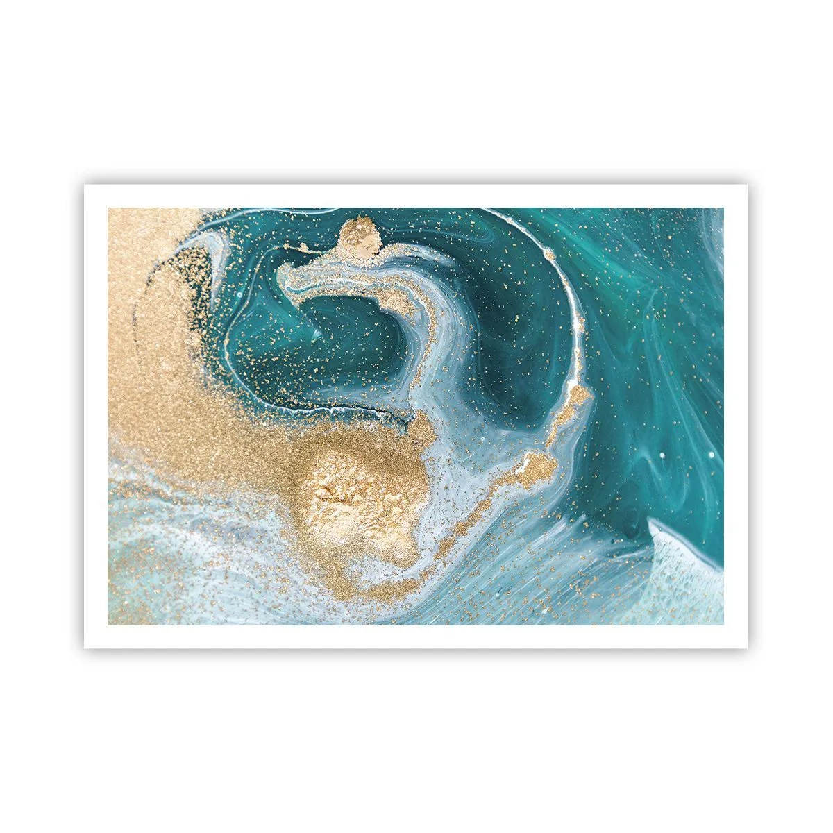 Poster - Abstrakter Wirbel in Türkis- und Goldtönen - 100x70cm - Ein Strudel aus Gold und Türkis - Moderne Wanddekoration für Wohnzimmer und Schlafzimmer ARTTOR