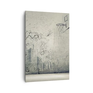 Bild auf Leinwand - Leinwandbild - Zeichnungen und Diagramme vor dem Hintergrund einer rohen Wand - 70x100cm - Mein tolles Stadtleben - Moderne Wanddekoration für Wohnzimmer und Schlafzimmer ARTTOR