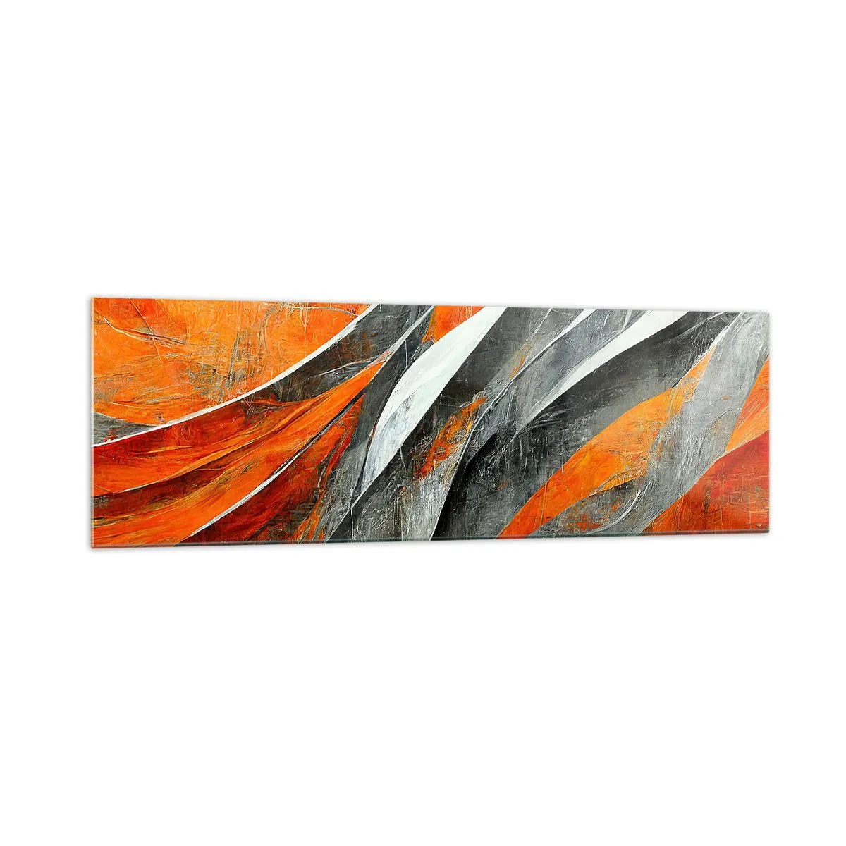 Glasbild - Bild auf glas - Abstrakte Linien in Orange- und Grautönen - 160x50cm - Hitze und Kälte - Moderne Wanddekoration für Wohnzimmer und Schlafzimmer ARTTOR
