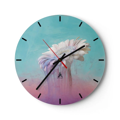 Wanduhr - Glasuhr - Eine Blume auf pastellfarbenem Hintergrund mit fließenden Farben - 30x30cm - Blumenunterwelt - Moderne Wanddekoration für Wohnzimmer, Küche und Schlafzimmer ARTTOR
