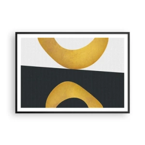 Poster in einem schwarzem Rahmen - Geometrische Formen in Gold auf weißem und dunklem Hintergrund - 100x70cm - Erstens: Gold - Moderne Wanddekoration für Wohnzimmer und Schlafzimmer ARTTOR