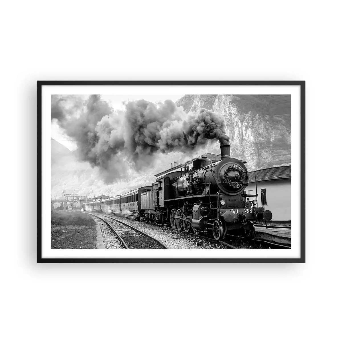 Poster in einem schwarzem Rahmen - Steht am Bahnhof ... - 91x61 cm