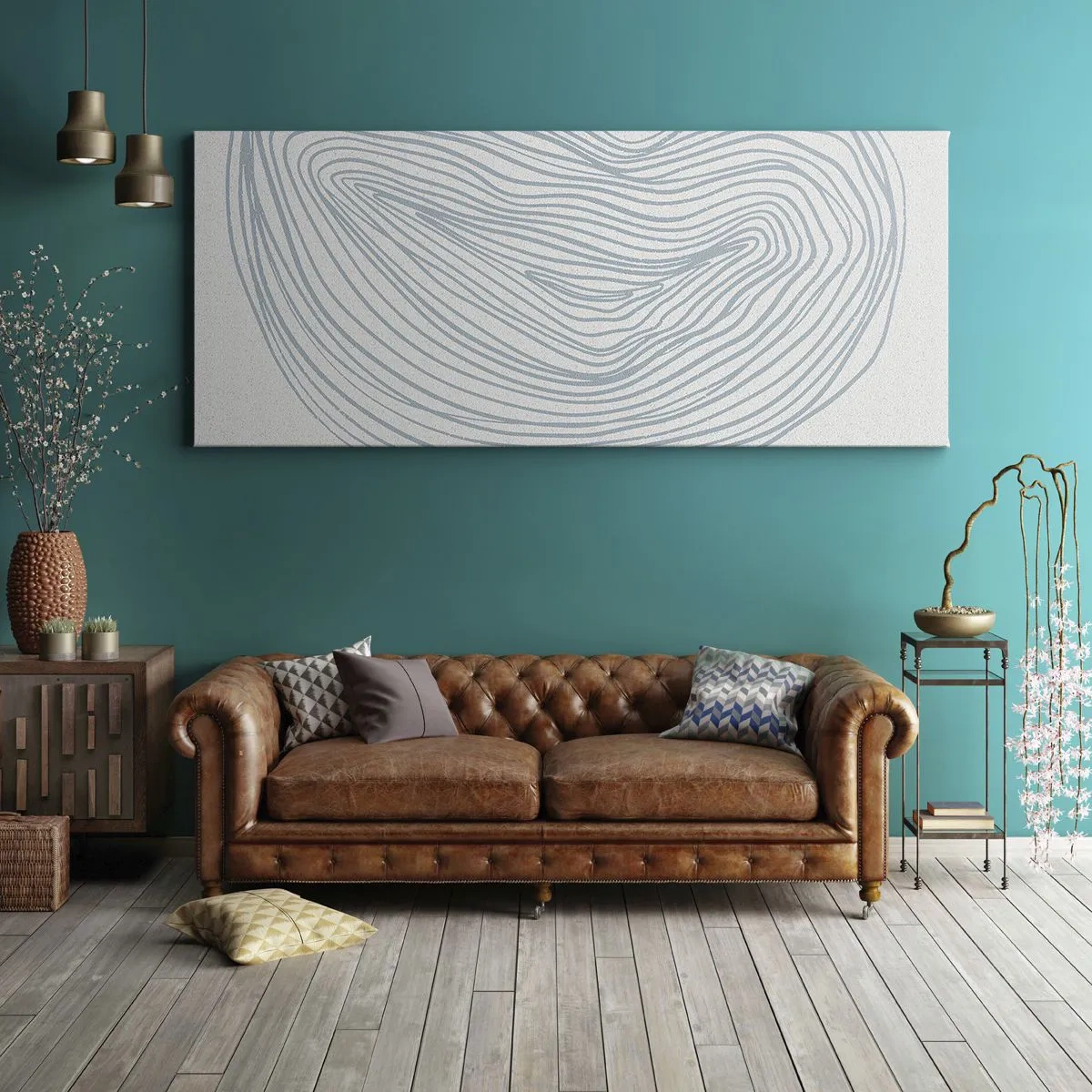 Bild auf Leinwand - Leinwandbild - Abstraktes Wellenmotiv in zartem Blau - 140x50cm - Das Lächeln der Wassertropfen - Moderne Wanddekoration für Wohnzimmer und Schlafzimmer ARTTOR