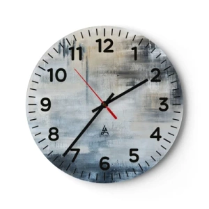 Wanduhr - Glasuhr - Hinter dem blauen Vorhang - 40x40 cm