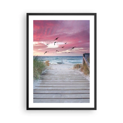 Poster in einem schwarzem Rahmen - Holzweg am Strand mit Blick auf das Meer bei Sonnenuntergang - 50x70cm - Baltischer Eindruck - Moderne Wanddekoration für Wohnzimmer und Schlafzimmer ARTTOR