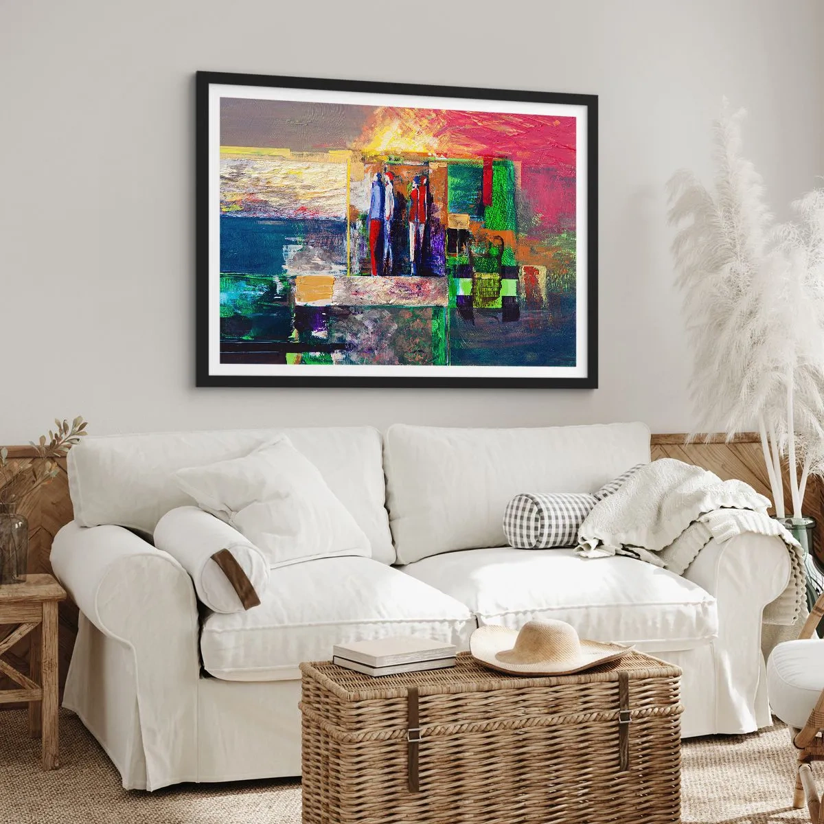 Poster in einem schwarzem Rahmen - Abstrakte Komposition mit Figuren und geometrischen Mustern - 100x70cm - Beziehungen und Emotionen - Moderne Wanddekoration für Wohnzimmer und Schlafzimmer ARTTOR