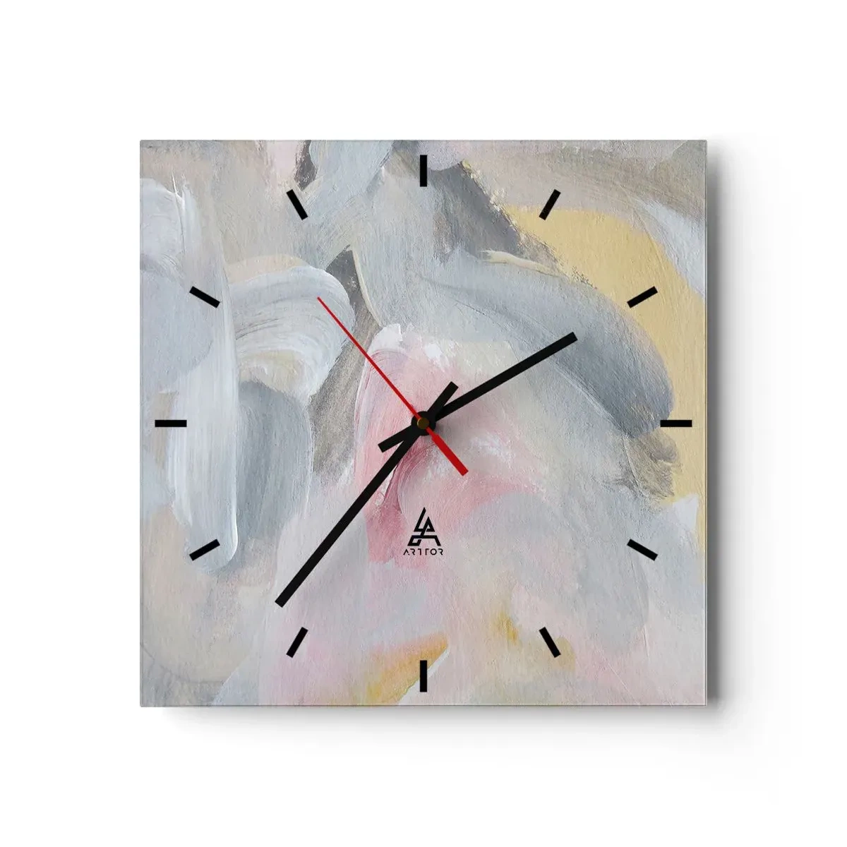 Wanduhr - Glasuhr - Abstrakte Pastellstriche in Rosa- und Grautönen. - 30x30cm - In einer Pastellwelt - Moderne Wanddekoration für Wohnzimmer und Schlafzimmer ARTTOR