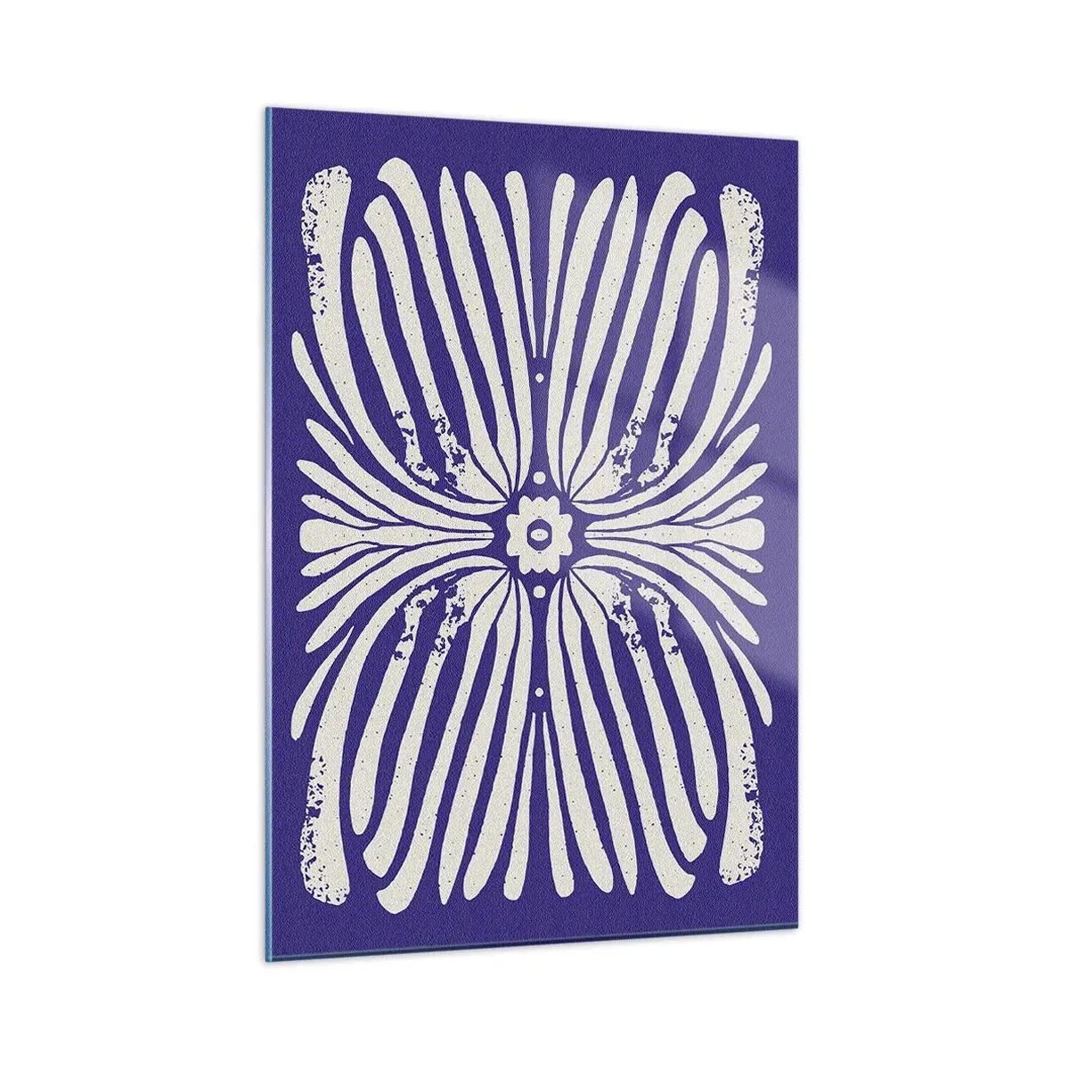 Glasbild - Bild auf glas - Symmetrisches ethnisches Muster auf violettem Hintergrund - 50x70cm - Ethnische Inspirationen - Moderne Wanddekoration für Wohnzimmer und Schlafzimmer ARTTOR