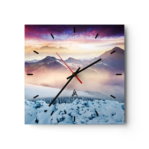 Wanduhr - Glasuhr - Schneebedeckte Berge im Morgengrauen mit einem farbenfrohen Himmel - 30x30cm - Die Kraft und Reinheit der Natur - Moderne Wanddekoration für Wohnzimmer und Schlafzimmer ARTTOR
