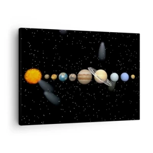 Bild auf Leinwand - Leinwandbild - Das Sonnensystem mit Planeten vor dem Hintergrund der Sterne im Weltraum - 70x50cm - Und die Planeten werden verrückt und toben ... - Moderne Wanddekoration für Wohnzimmer und Schlafzimmer ARTTOR
