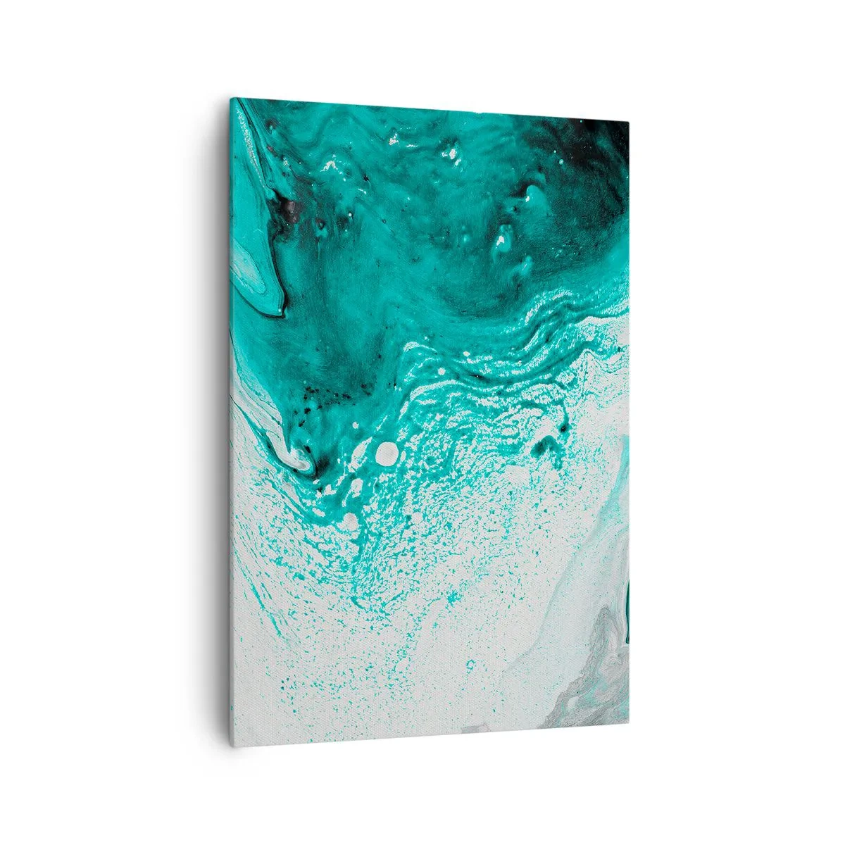 Bild auf Leinwand - Leinwandbild - Abstrakte Komposition in Türkistönen auf weißem Hintergrund - 70x100cm - Verschmelzen in Weiß und Türkis - Moderne Wanddekoration für Wohnzimmer und Schlafzimmer ARTTOR