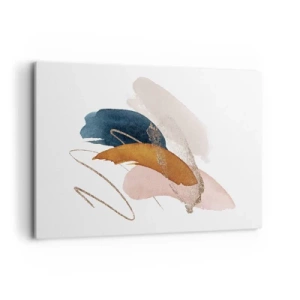 Bild auf Leinwand - Leinwandbild - Abstrakte Striche in Pastellfarben mit goldenen Akzenten - 100x70cm - Geflügelte Komposition - Moderne Wanddekoration für Wohnzimmer und Schlafzimmer ARTTOR