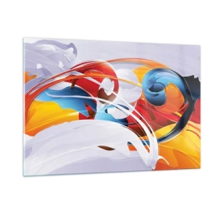 Glasbild - Bild auf glas - Eine abstrakte Komposition aus bunten Formen und Linien. - 120x80cm - Der Tanz der Elemente - Moderne Wanddekoration für Wohnzimmer und Schlafzimmer ARTTOR