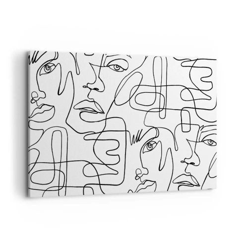 Bild auf Leinwand - Leinwandbild - Eine minimalistische Zeichnung eines Gesichts mit Linien auf hellem Hintergrund. - 120x80cm - In verworrenen Gefühlen - Moderne Wanddekoration für Wohnzimmer und Schlafzimmer ARTTOR