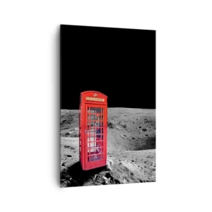 Bild auf Leinwand - Leinwandbild - Rote Telefonzelle auf dem Mond - 80x120cm - Ein kosmischer Witz - Moderne Wanddekoration für Wohnzimmer und Schlafzimmer ARTTOR