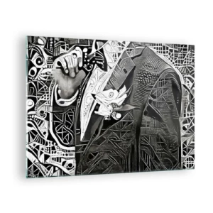 Glasbild - Bild auf glas - Schwarz-Weiß-Abstraktion mit geometrischen Mustern - 70x50cm - Nur ein scheinbar grauer Mann - Moderne Wanddekoration für Wohnzimmer und Schlafzimmer ARTTOR