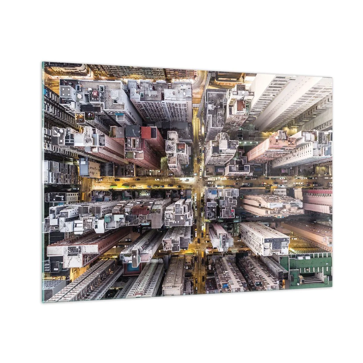 Glasbild - Bild auf glas - Die Metropole aus der Vogelperspektive - 100x70cm - Grüße aus Hongkong - Moderne Wanddekoration für Wohnzimmer und Schlafzimmer ARTTOR