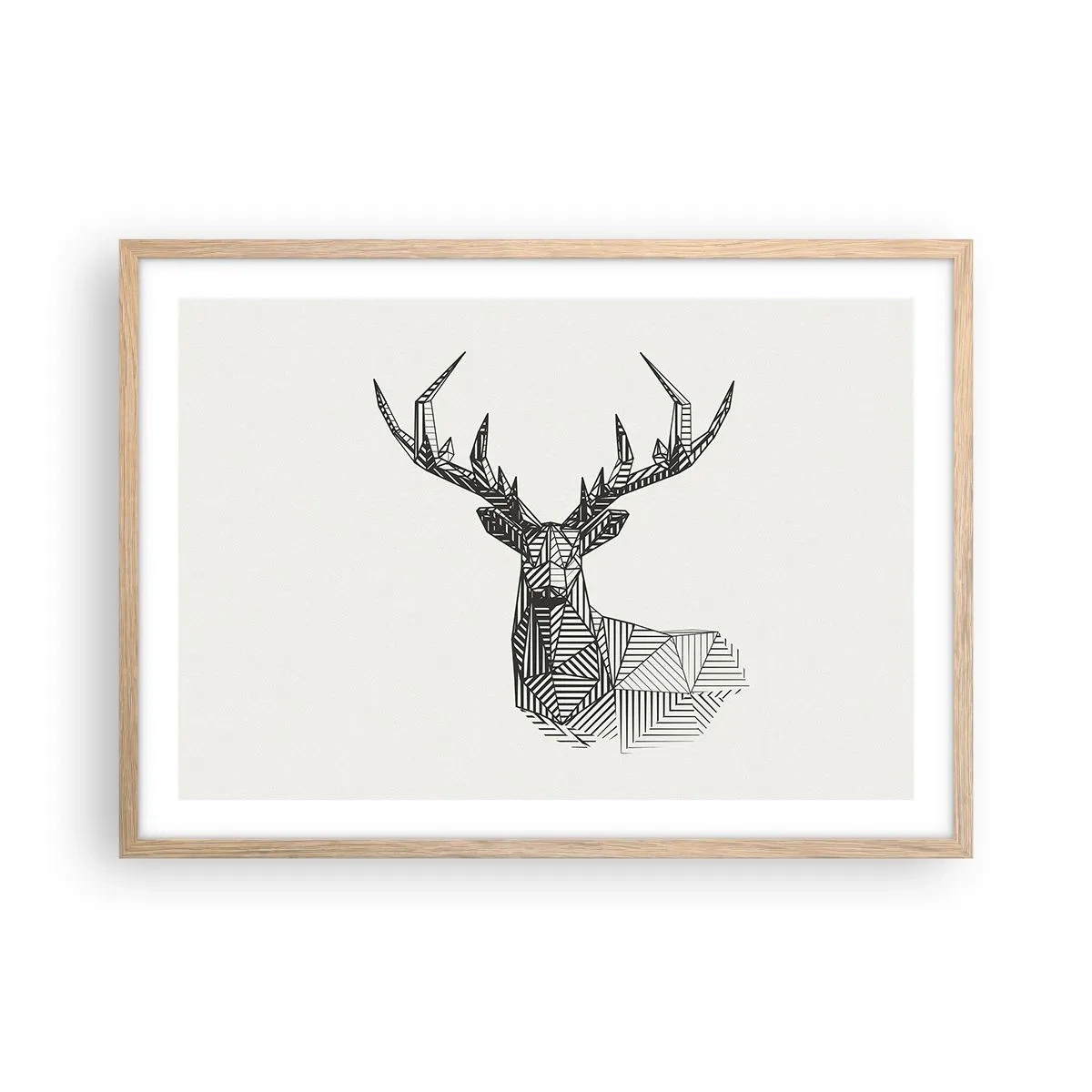 Poster in einem Rahmen aus heller Eiche - Ein Hirsch im kubistischen Stil - 70x50 cm