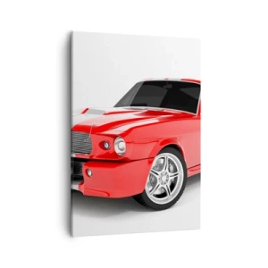 Bild auf Leinwand - Leinwandbild - Roter Sportwagen mit weißen Streifen - 50x70cm - Ein Mustang so schnell wie der Wind - Moderne Wanddekoration für Wohnzimmer und Schlafzimmer ARTTOR