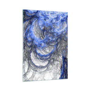 Glasbild - Bild auf glas - Dynamische Abstraktion in Blau- und Grautönen - 50x70cm - Die Geburt einer Welle - Moderne Wanddekoration für Wohnzimmer und Schlafzimmer ARTTOR