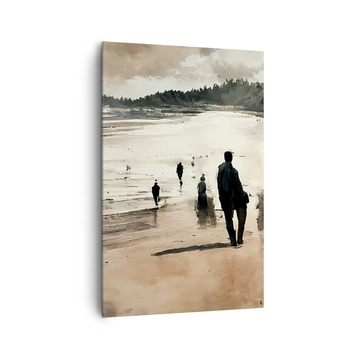 Bild auf Leinwand - Leinwandbild - Strandspaziergänger in friedlicher Landschaft - 80x120cm - Einberufen - Moderne Wanddekoration für Wohnzimmer und Schlafzimmer ARTTOR