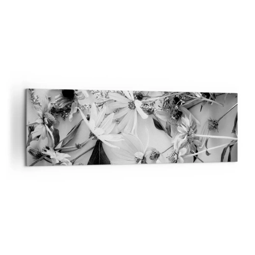 Bild auf Leinwand - Leinwandbild - Schwarz-weiße Blumenarrangements in dezentem Kunststil - 160x50cm - Kein Blumenstrauß - Moderne Wanddekoration für Wohnzimmer und Schlafzimmer ARTTOR