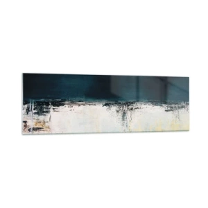 Glasbild - Bild auf glas - Abstrakte horizontale Komposition in Marineblau- und Weißtönen - 160x50cm - Horizontale Komposition - Moderne Wanddekoration für Wohnzimmer und Schlafzimmer ARTTOR