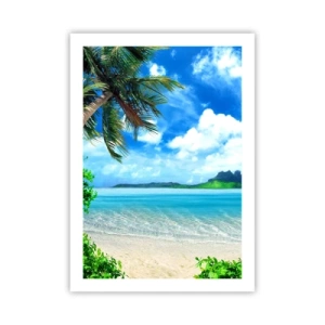 Poster - Tropischer Strand mit Palmen und azurblauem Meer - 50x70cm - Das Azurblau der Tropen - Moderne Wanddekoration für Wohnzimmer und Schlafzimmer ARTTOR