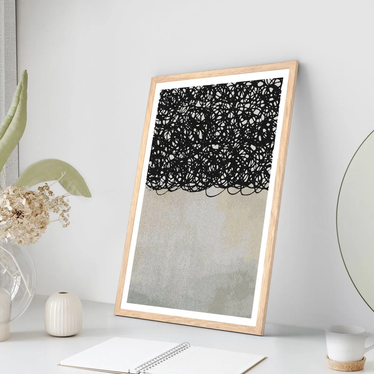 Poster in einem Rahmen aus heller Eiche - Turbulente Abstraktion - 61x91 cm