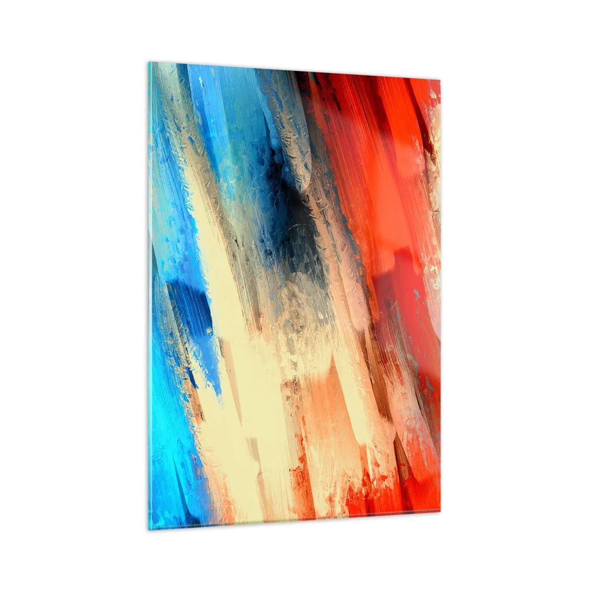 Glasbild - Bild auf glas - Abstrakte Pinselstriche in Blau-, Rot- und Beigetönen - 50x70cm - Eine Kaskade von Farben - Moderne Wanddekoration für Wohnzimmer und Schlafzimmer ARTTOR