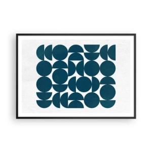 Poster in einem schwarzem Rahmen - Geometrische Formen in Marineblautönen auf weißem Hintergrund - 100x70cm - Kreise und Halbkreise - Moderne Wanddekoration für Wohnzimmer und Schlafzimmer ARTTOR