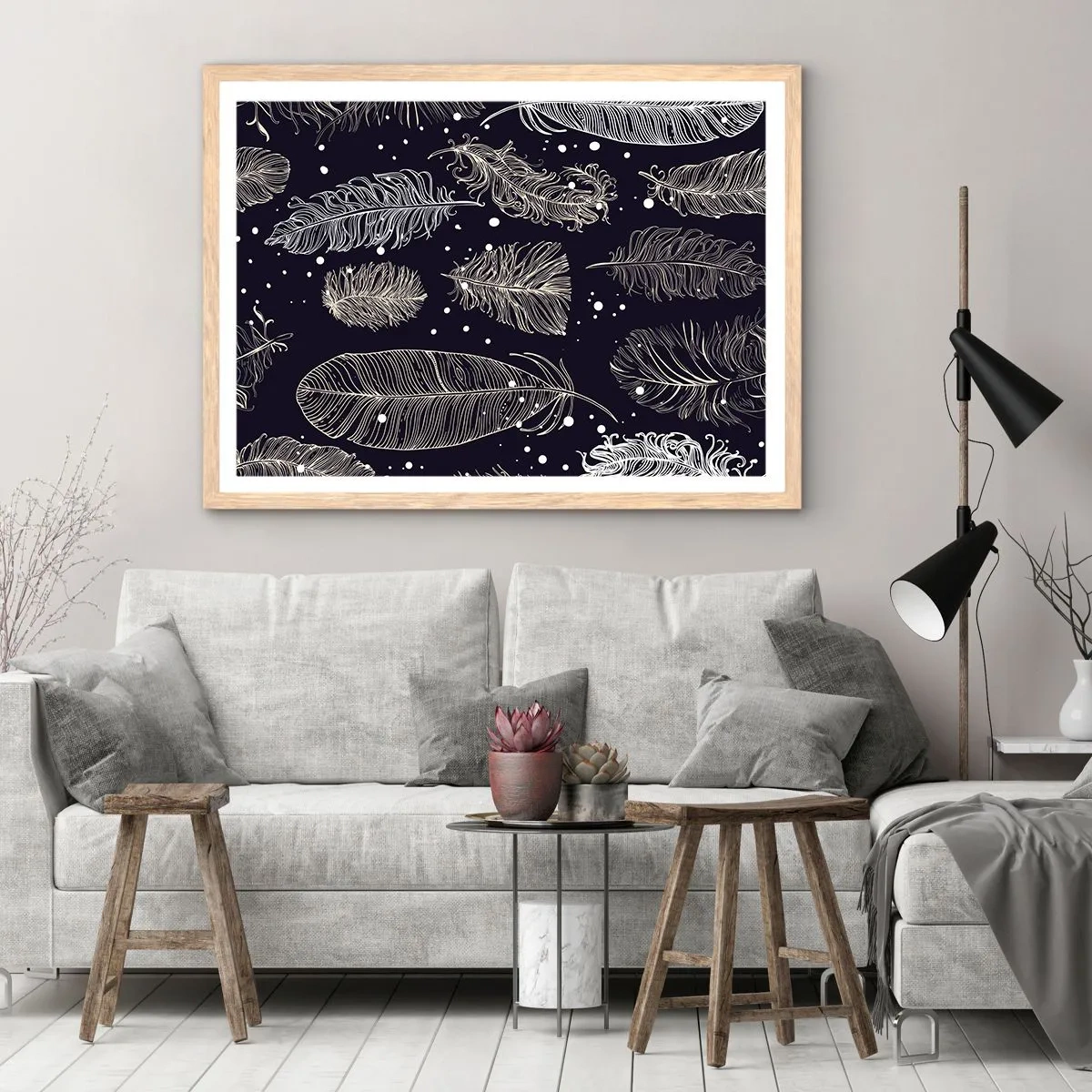 Poster in einem Rahmen aus heller Eiche - Gefiederte Spitze - 70x50 cm