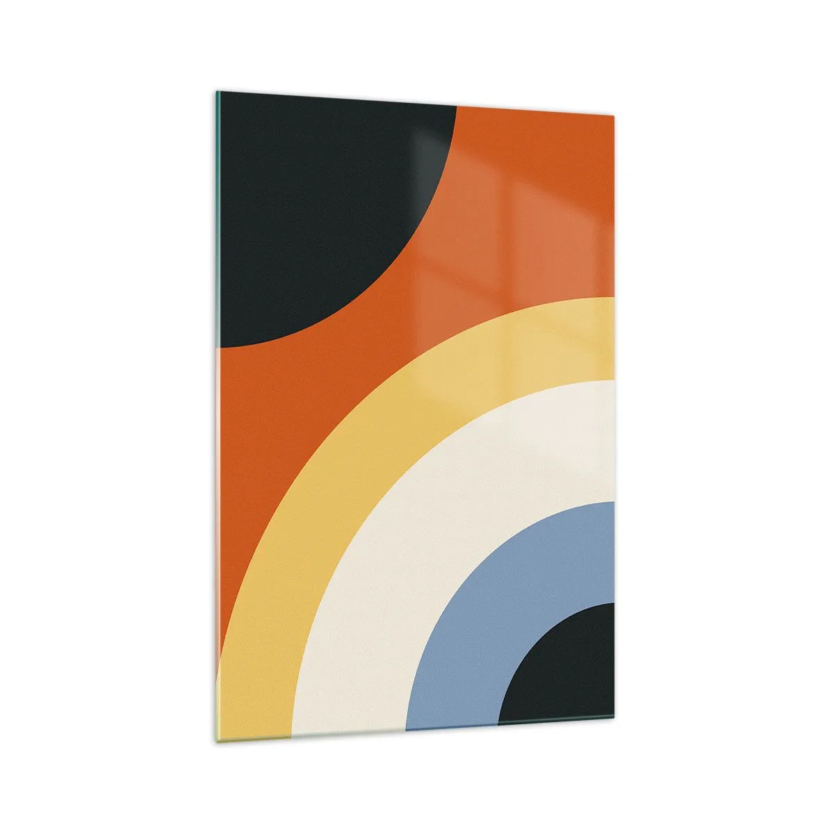 Glasbild - Bild auf glas - Abstraktes Kunstwerk mit bunten Bögen und kontrastierenden Kreisen - 70x100cm - Zu mir selbst - Moderne Wanddekoration für Wohnzimmer und Schlafzimmer ARTTOR