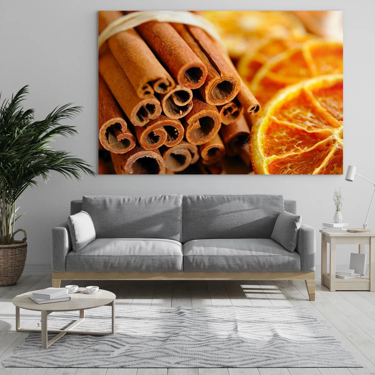 Glasbild - Bild auf glas - Nahaufnahme von Zimtstangen und getrockneten Orangenscheiben - 70x50cm - Kannst du ihr Aroma riechen? - Moderne Wanddekoration für Wohnzimmer und Schlafzimmer ARTTOR