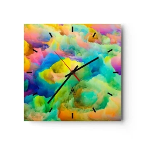 Wanduhr - Glasuhr - Abstrakte Komposition in Regenbogenfarben - 30x30cm - Regenbogen unten - Moderne Wanddekoration für Wohnzimmer und Schlafzimmer ARTTOR