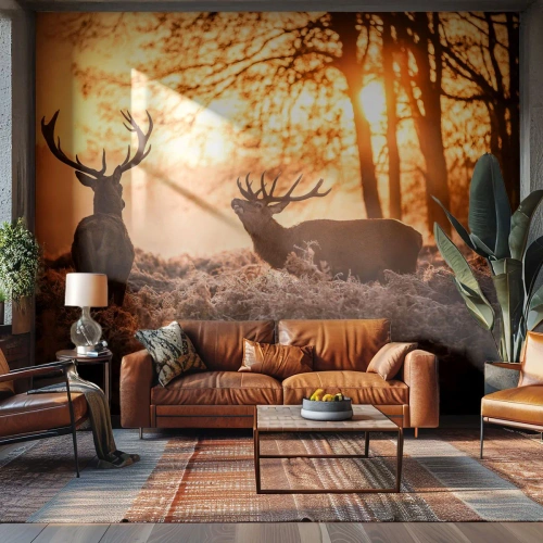 Fototapete Premium Sand - Der Traum eines Jägers - Landschaft, Reh, Jagd - 200x140 cm
