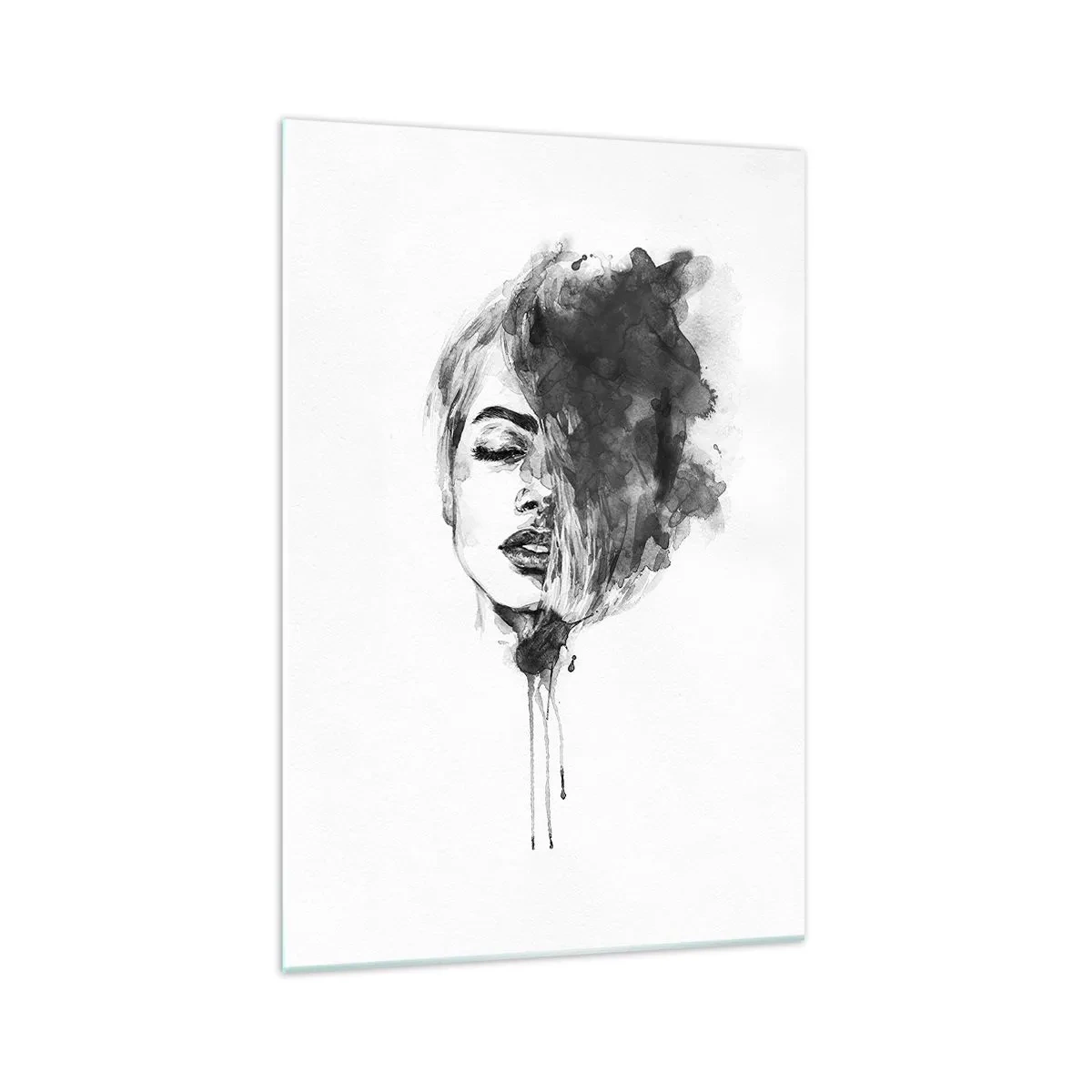 Glasbild - Bild auf glas - Künstlerisches Frauenporträt in Aquarelltechnik mit abstrakten Details - 70x100cm - Wovon träumt das Mädchen - Moderne Wanddekoration für Wohnzimmer und Schlafzimmer ARTTOR